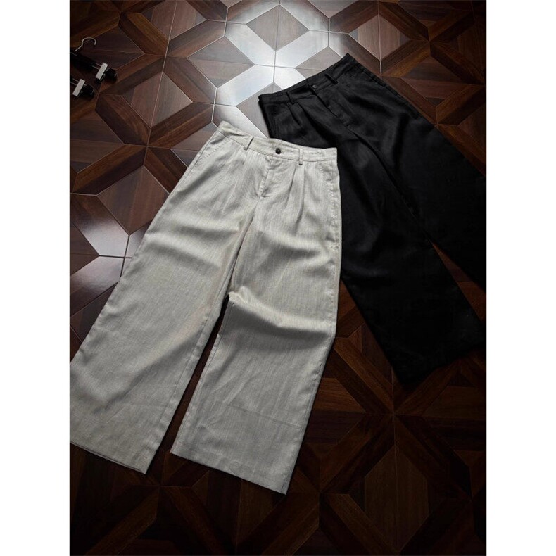 亚麻直筒男士阔腿裤韩系通勤cleanfit穿搭K06046P50，男装休闲裤，星座1004（原星座815-3）