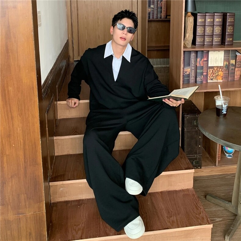 潮牌假两件拼接条纹领卫衣高质量1001-1-WY207-P60,男装卫衣,星座1001-1
