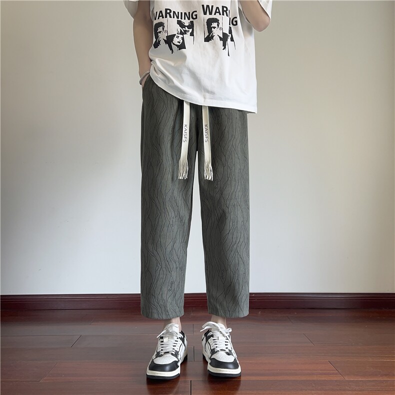 夏装时尚宽松休闲格子九分裤男士菠萝裤垂坠感短裤K2506*P35控58,男装牛仔裤,星座227-1
