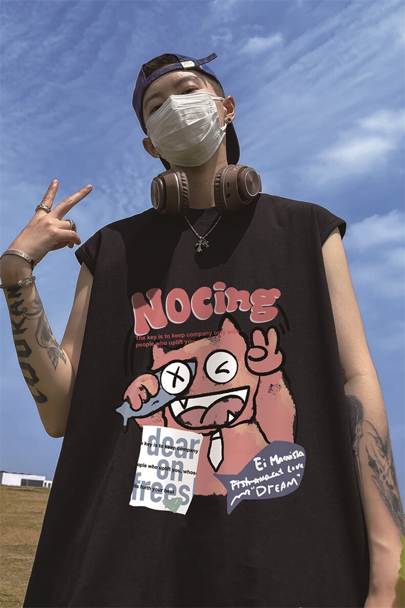 港风23夏季时尚领口磨破做旧水洗t纯棉短袖T恤DT65001P25控38,男装T恤,电商A268A