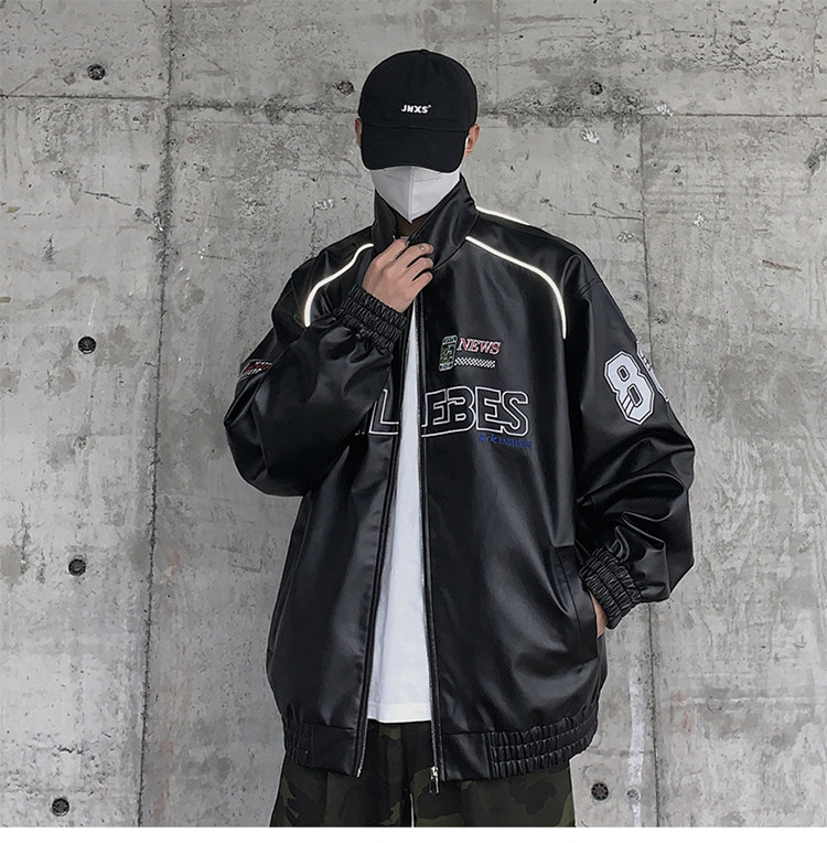春季新款机车服夹克男潮炸街痞帅外套宽松赛车潮牌JK079-P83图片