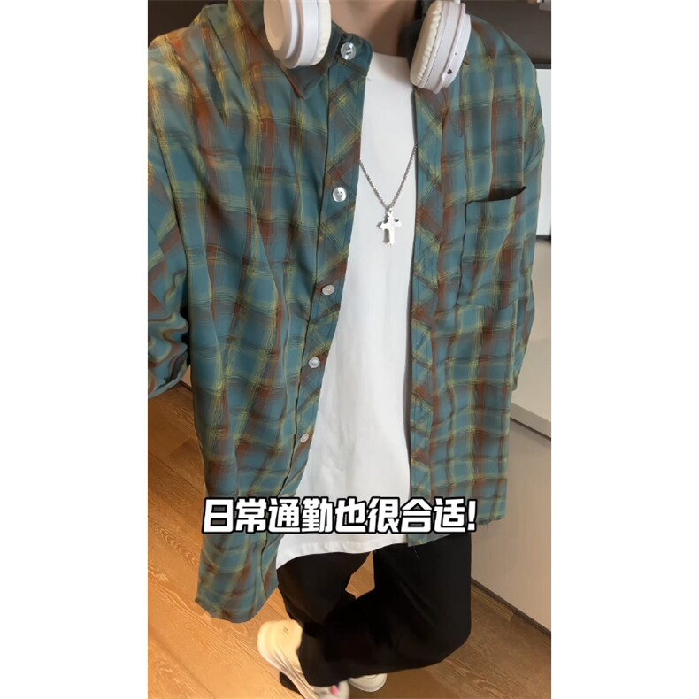 控价59港风格子衬衫宽松外套男女衬衣百搭格子外套CS2413P35图片