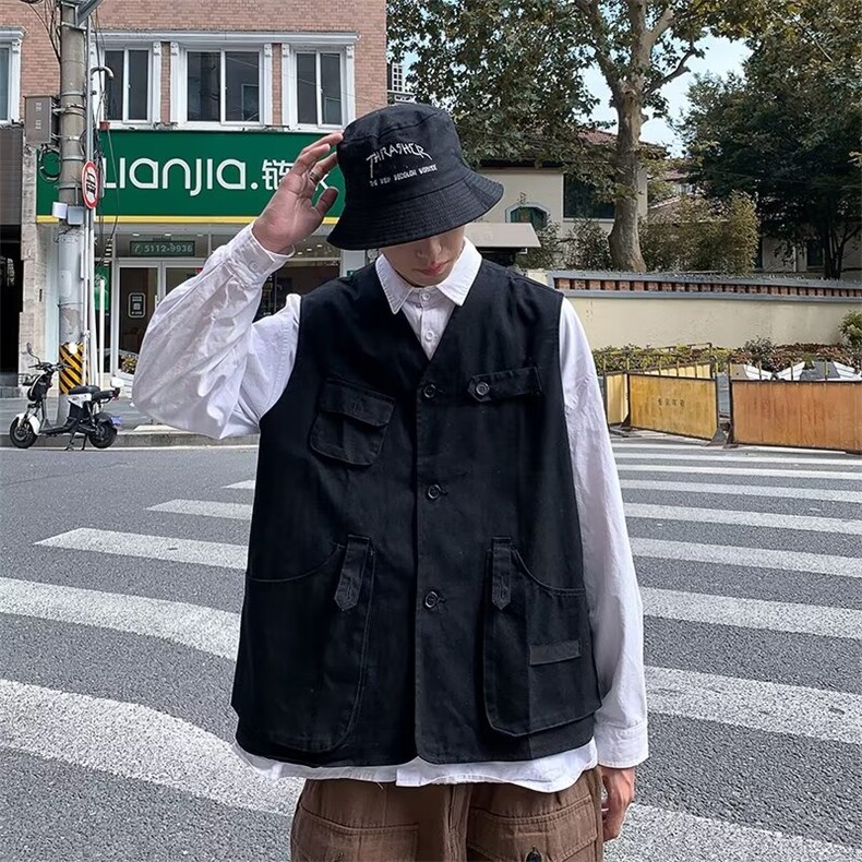 夏季潮流街头宽松背心外套日系复古多口袋工装马甲男W3510-P32,男装背心/马甲,星座512-2