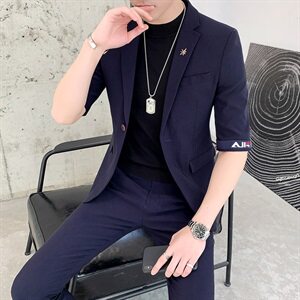 夏季七分袖西装套装男半袖中袖西服九分裤A470-TZ01图片