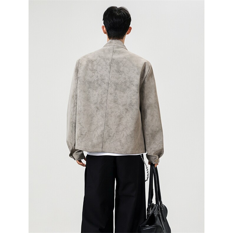 JK9922-P75控128秋季老钱风短款宽松夹克外套男潮牌扎染垫肩皮衣,男装夹克,电商A058-1（原电商C417）