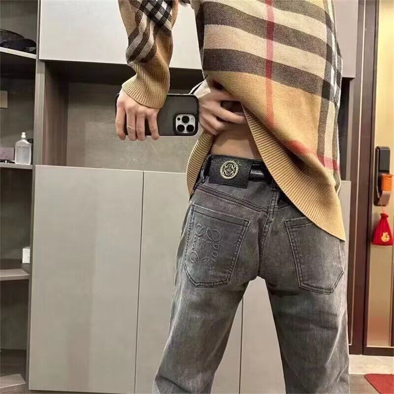 新款刺绣印花美人头牛仔裤男潮男穿搭修身小脚裤百搭九分裤子,男装牛仔裤,星座506A