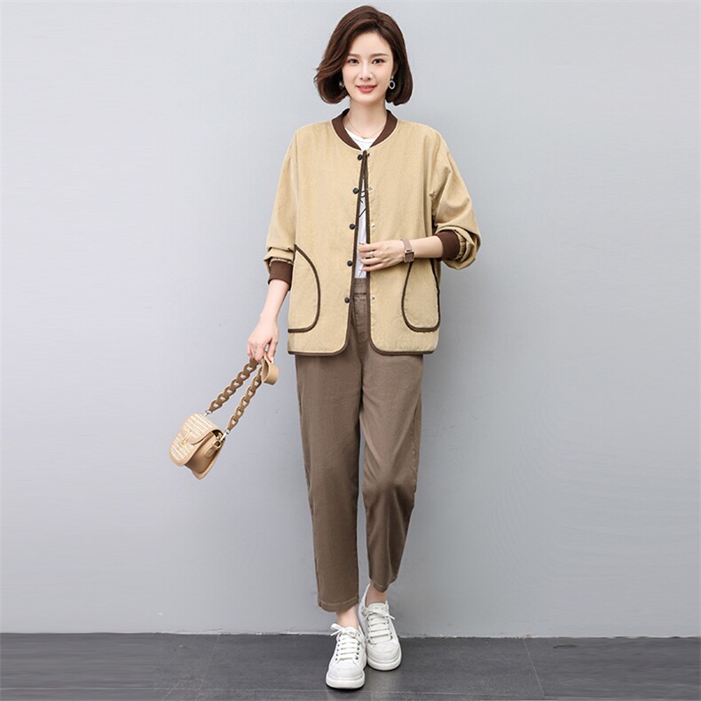 时尚宽松显瘦春秋休闲套装女气质百搭长袖外套+高腰阔腿裤两件套,女装套装/套裙,悦见她