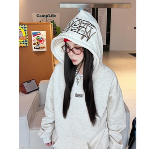 连帽卫衣手写刺绣连帽卫衣男女秋季潮牌情侣宽休闲上衣WYX01