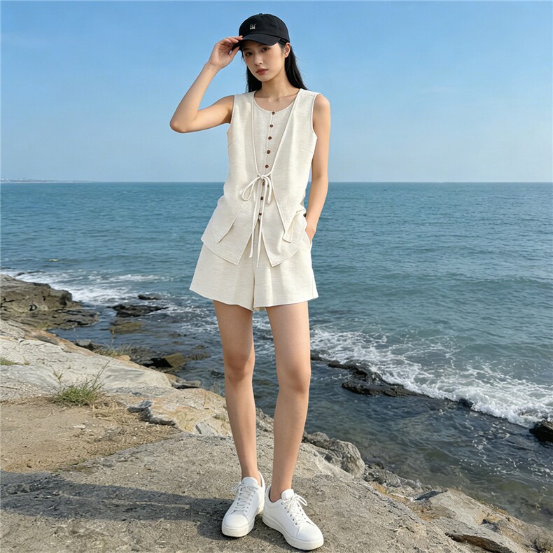 女夏新款小众气质时尚一整套穿搭套装背心马甲上衣阔腿短裤两件套，女装套装/套裙，江南
