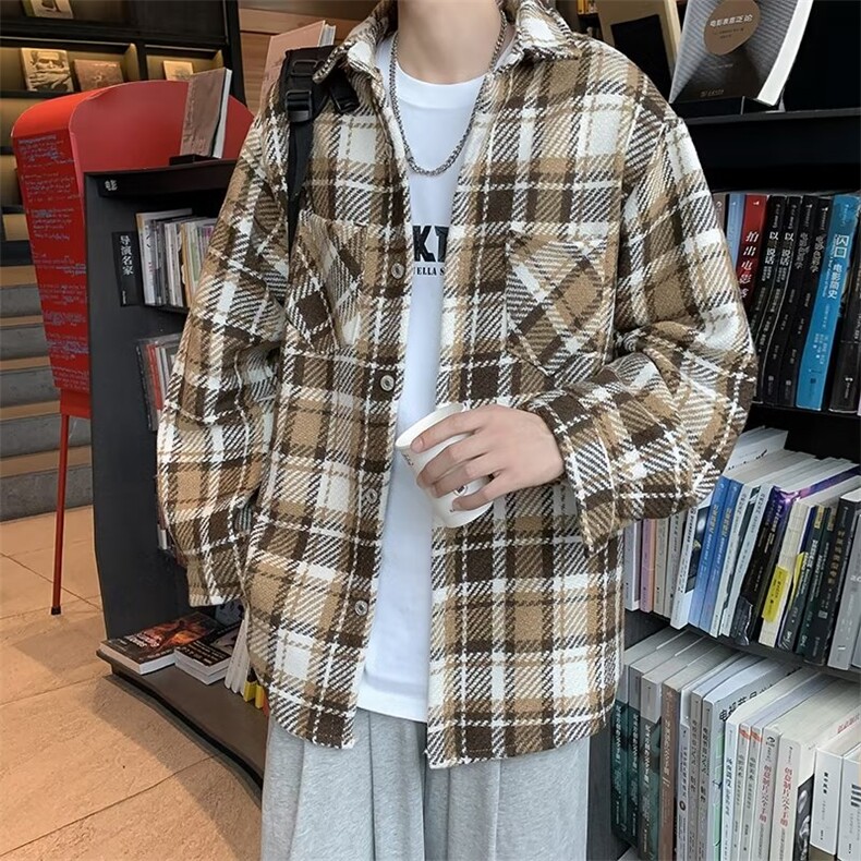格子毛呢夹克男韩版潮流高街帅气2023秋冬季ins宽松外套W5388-P61,男装夹克,星座412-3