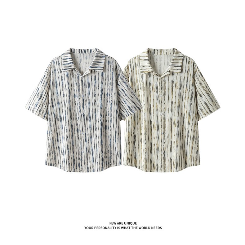 扎染凉感短袖衬衫5X4010-TP4579 条纹轻熟风波墨宽松痞帅衬衣图片