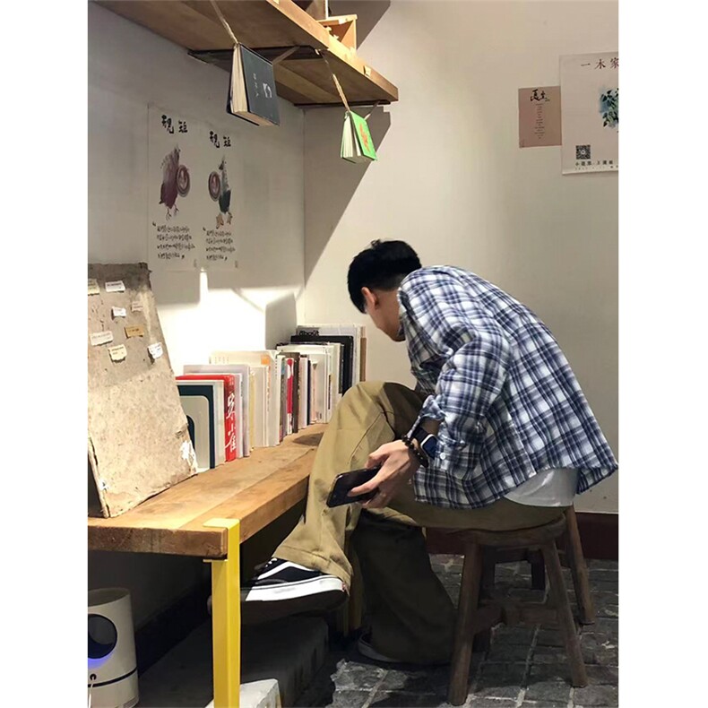 网图有货美式格子衬衫男女复古百搭内搭polo翻领长袖A1329-P40,男装衬衫,星座1505