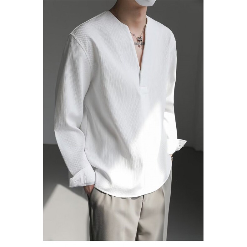 现货JY166-P46新款男士宽松套头冰丝衬衫长袖垂感衬衣网图,男装夹克,星座1501-3