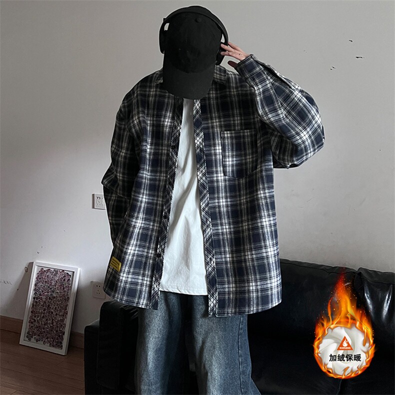 冬季格子衬衫休闲内搭衬衣高级感外套男C2158-特P28/CJ9738-特P40,男装衬衫,电商A007