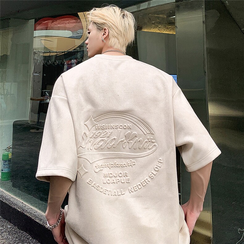 夏季新款重磅麂皮绒美式钢印短袖T恤大码 XZ604-DT307-P45控58图片