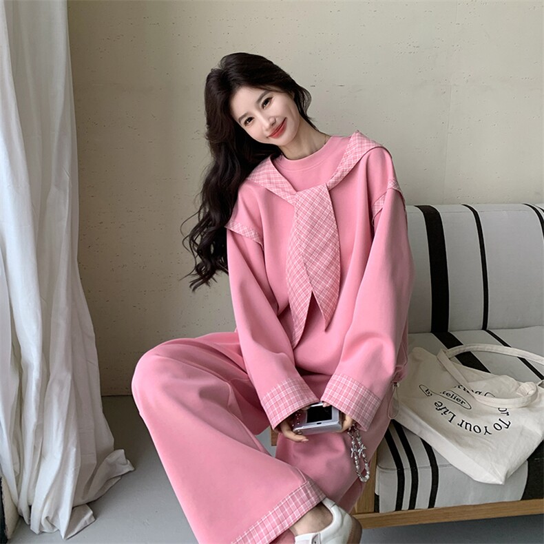 新款大货2026时尚粉色格子拼接卫衣套装女/M2606P190K308,女装套装/套裙,2C268