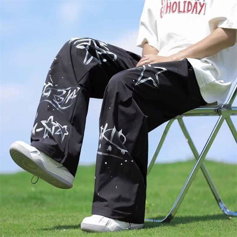美式街头嘻哈涂鸦运动裤男夏季薄款百搭宽松休闲裤K116-P38,男装休闲裤,星座1109-3