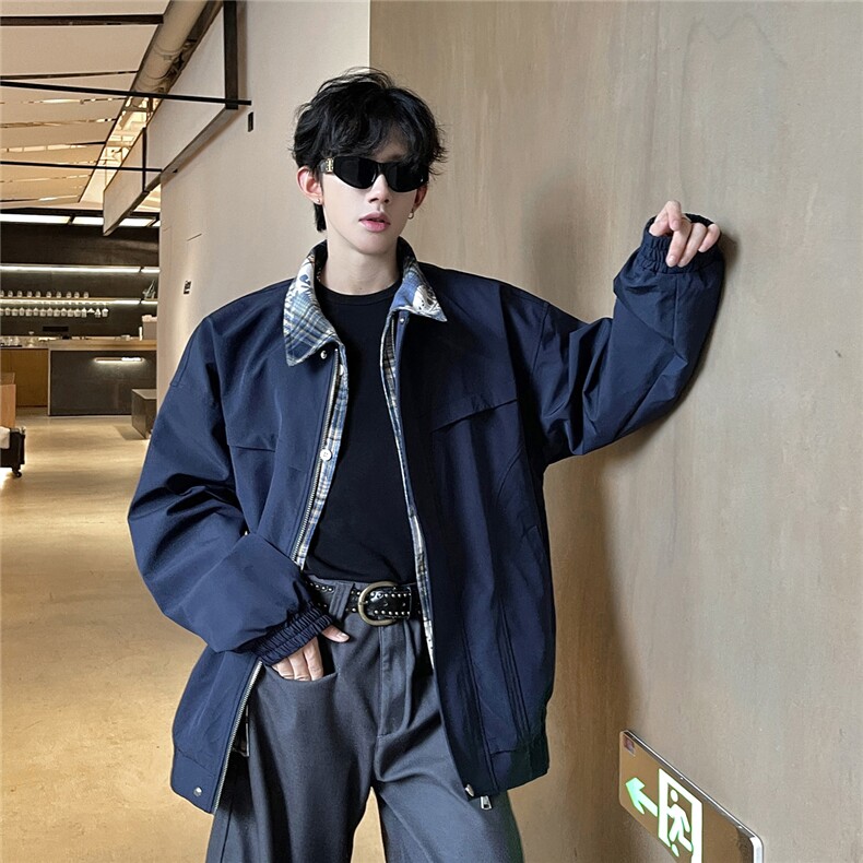 2026春季新款美式复古cleanfit格子拼接翻领夹克情侣外套TP79W362,男装夹克,电商A170