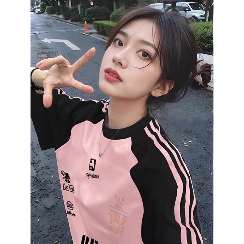 夏季美式高街重磅纯棉三条杠织带插肩撞色男女短袖T恤CZ11-特P25,男装T恤,电商A486