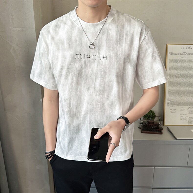 短袖T恤男新款2025店主风潮款渐变水洗印花百搭上衣B317/8060/P55,男装T恤,电商B317