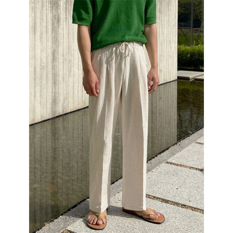 现货亚麻直筒休闲裤男士阔腿裤韩系通勤cleanfit穿搭特K06040P45，男装休闲裤，星座1004（原星座815-3）