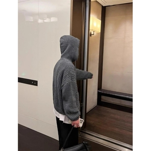 韩系复古绞花毛衣外套加厚连帽针织衫男女同款情侣装H15-特批68图片