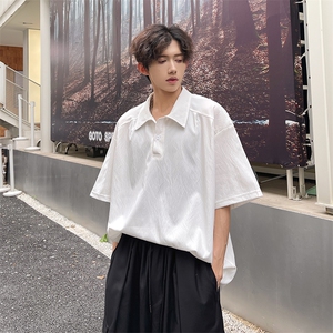 夏季新中式翻领短袖衬衫 潮牌港风宽松休闲衬衣845 P38图片