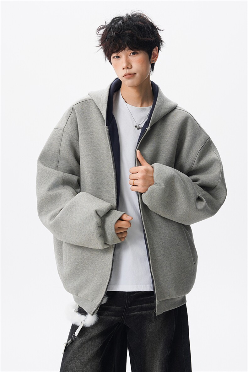 8XL-M500克潮牌百搭卫衣男美式情侣连帽撞色休闲廓形外套WY33P68,女装短外套,电商D206-1
