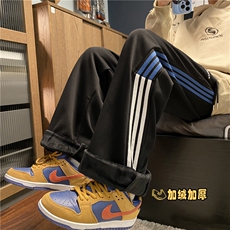 抖音品质冬季加绒加厚潮条纹宽松休闲卫裤B313-K842JR-特p45控88，男装休闲裤，电商B315