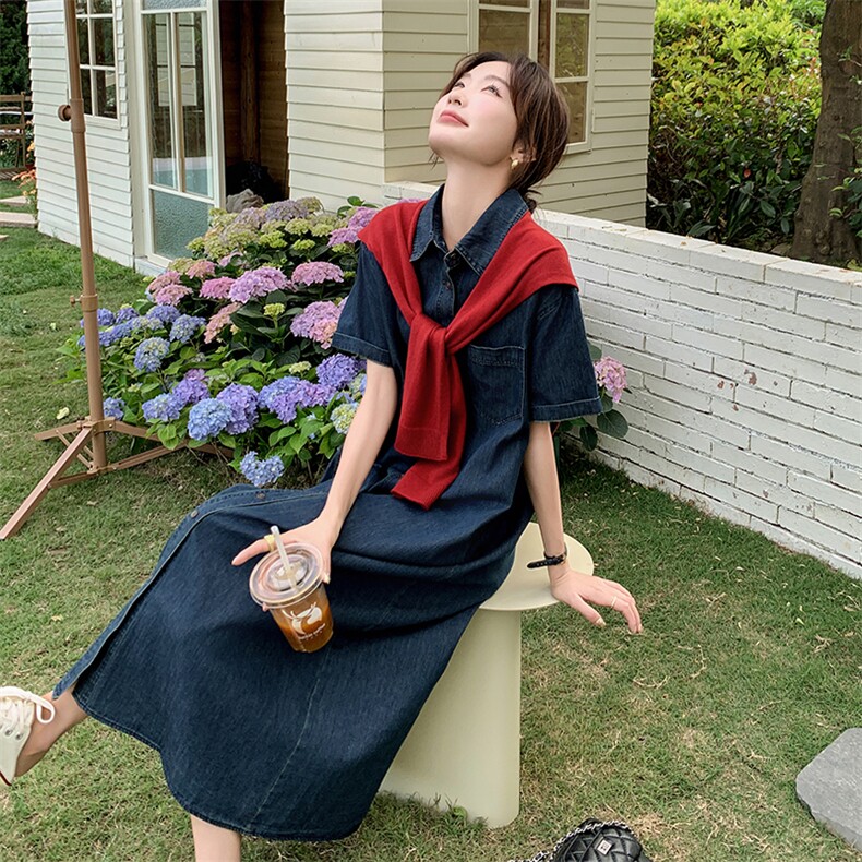 披肩牛仔衬衫连衣裙女夏季2025新款慵懒松弛高级感宽松显瘦连身裙,女装连衣裙,2C095