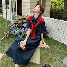 披肩牛仔衬衫连衣裙女夏季2025新款慵懒松弛高级感宽松显瘦连身裙，女装连衣裙，2C095