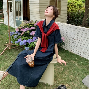 披肩牛仔衬衫连衣裙女夏季2025新款慵懒松弛高级感宽松显瘦连身裙图片