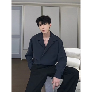 网络图春秋衬衫男长袖休闲衬衣西服轻熟风痞帅垂感上衣CS165
