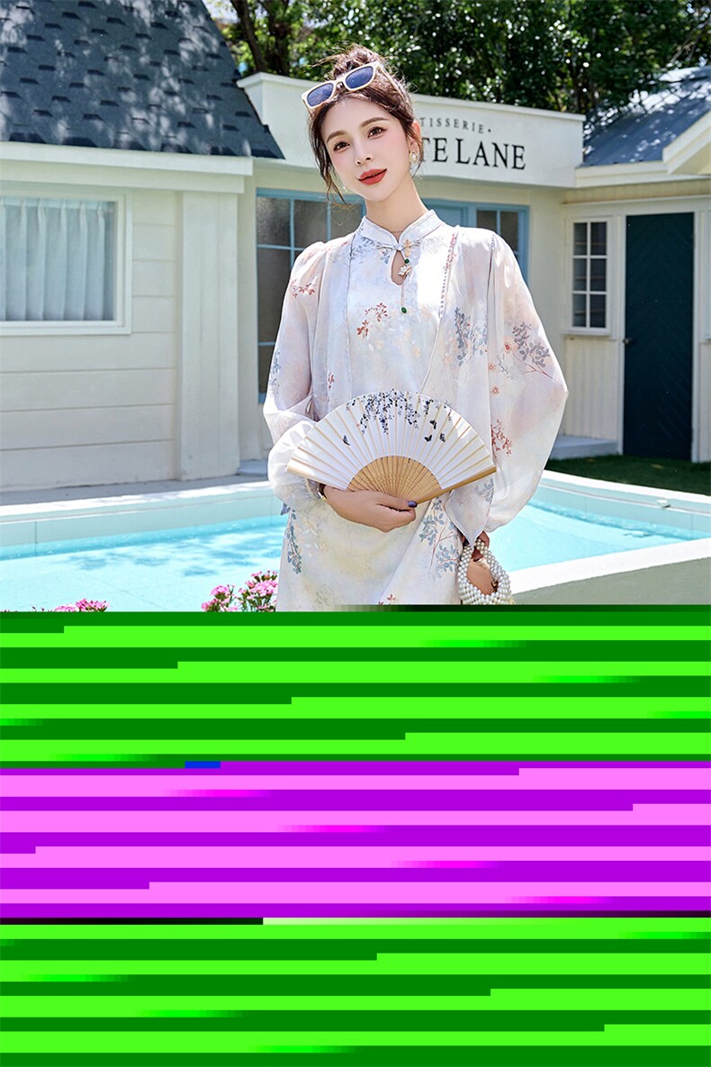 夏季新款新中式旗袍碎花无袖连衣裙女气质优雅禅意吊带裙薄款开衫,女装连衣裙,玖莱伊
