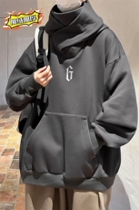 wassuphappy重磅黑色连帽卫衣男春秋季潮牌美式硬挺宽松休闲外套，男装卫衣，电商B367