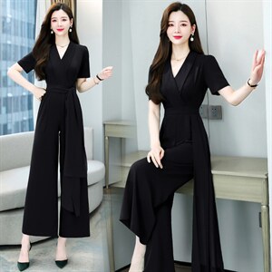 职业连体裤女2024夏季新款时尚高端名媛气质女神范收腰显瘦阔腿裤，女装连体裤，卡杰菲