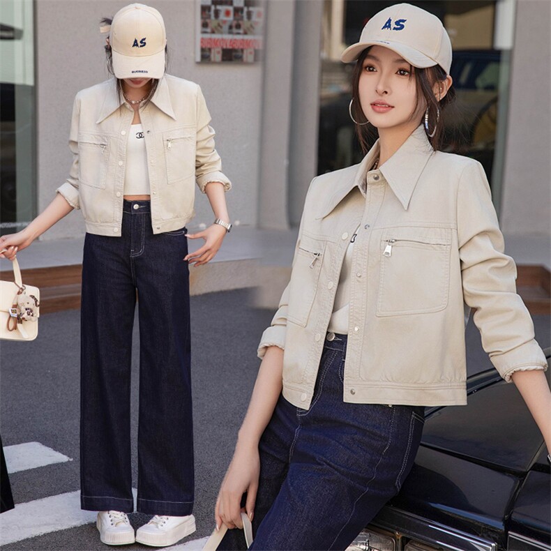 短款皮衣外套女2025新款春秋时尚高级感休闲洋气显瘦百搭夹克上衣,女装皮衣,江南女神