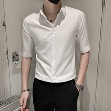 店主风社会小伙男士七分袖衬衫烫金衬衣男士上衣301A-1/CS351/P55，男装衬衫，星座301A-1
