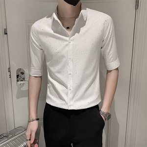 店主风社会小伙男士七分袖衬衫烫金衬衣男士上衣301A-1/CS351/P55图片