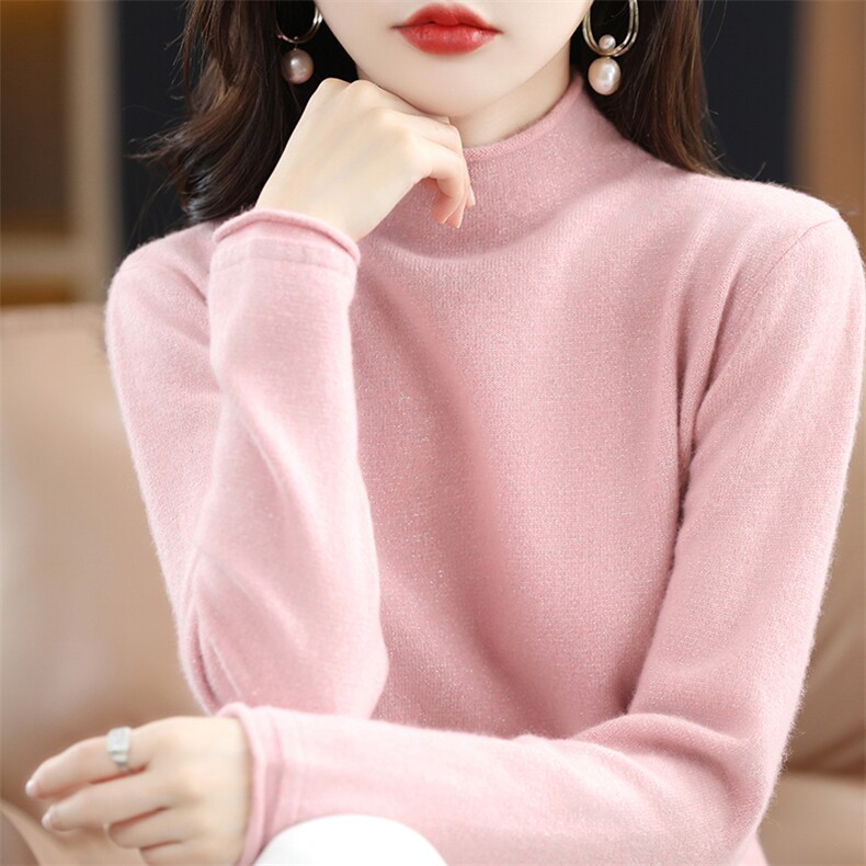25秋冬100%纯羊毛衫针织毛衣女圆领拼色假两件上衣宽松羊绒衫打底,女装羊毛衫,牧雅羊绒