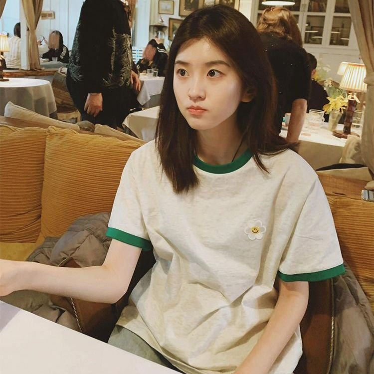 H0793-P35前后刺绣螺纹领+包边拉肩休闲短袖T恤，女装T恤，星座617A-2