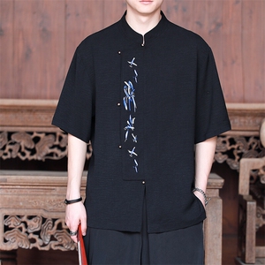 夏季新款新中式立领钉扣绣花现货天丝衬衫短袖A021-T2523-P65控89图片