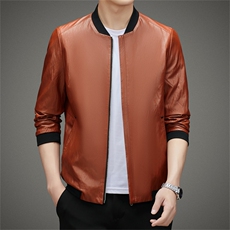 2023秋冬季新款男士棒球领纯色皮衣中年商务休闲保暖外套男装，男装皮衣，电商B212（原钱塘6029）