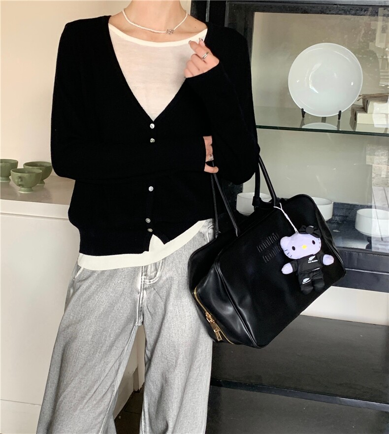 新款简约百搭长袖针织开衫女宽松休闲外套,针织衫/毛衣,伟祺羊绒