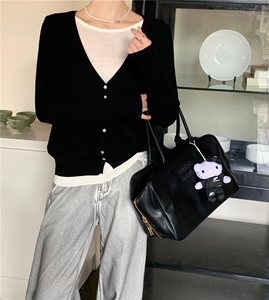 新款简约百搭长袖针织开衫女宽松休闲外套图片