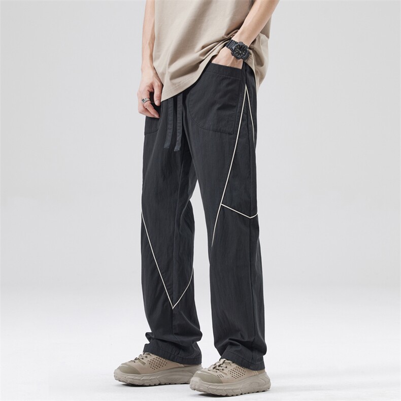 黑色运动裤男夏季2025新款高街设计感不规则线条休闲裤DY576-P80图片