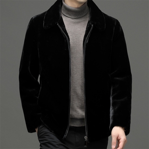 冬季新款男士金貂绒加厚保暖外套翻领纯色夹克中年商务休闲男装图片