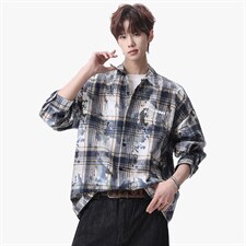 衬衫男春季新款港风宽松大码扎染长袖衬衣CS3098-特P30，男装衬衫，星座214-3