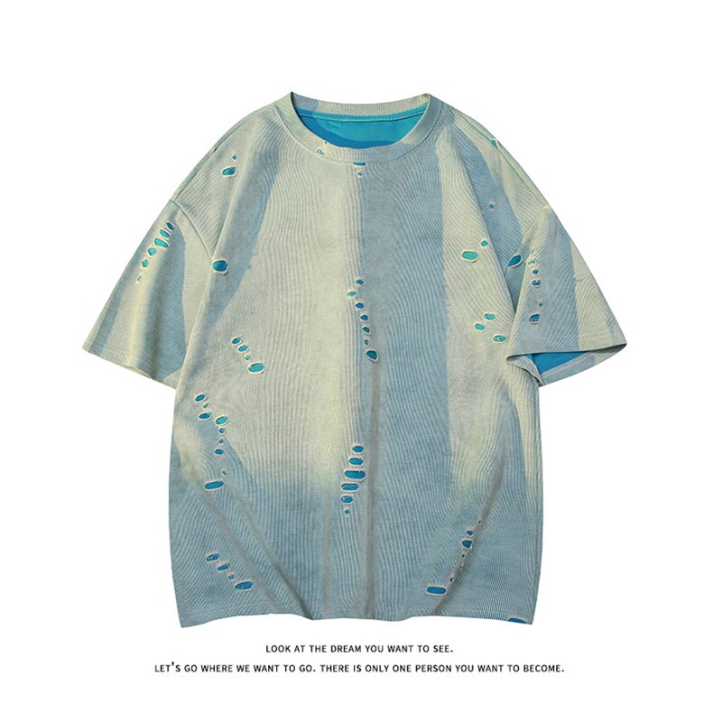 美式破洞短袖T恤男夏季潮牌半袖衣服宽松重磅体恤衫T3650-特价P33,男装T恤,电商A007