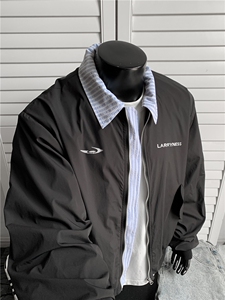 JK715-尺码M-3XL-P55-美式复古绣花假两件翻领棒球服夹克外套图片